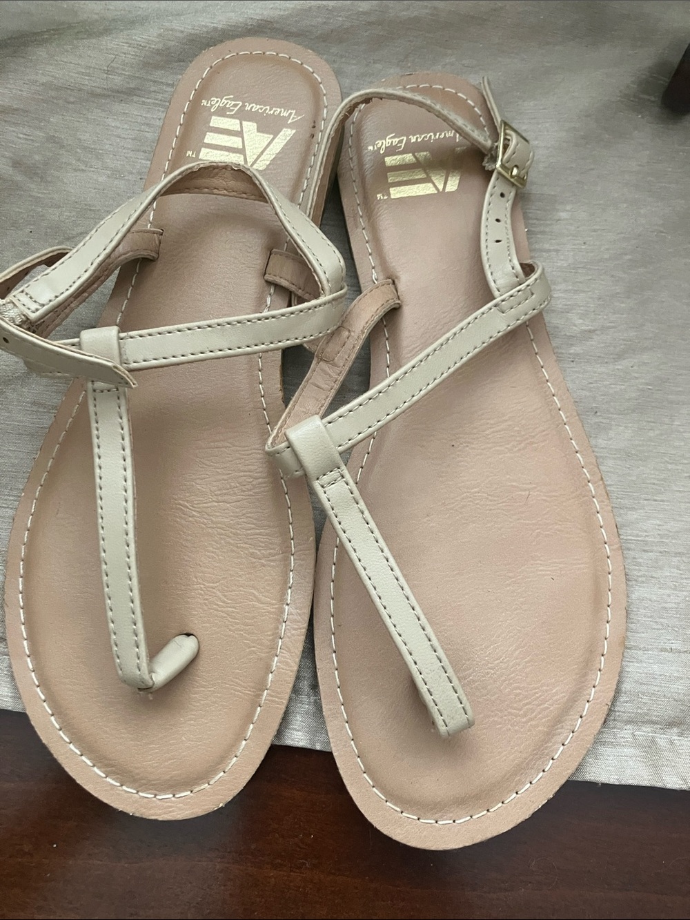 American Eagle By Payless Neutral Beige T-Strap Sandals